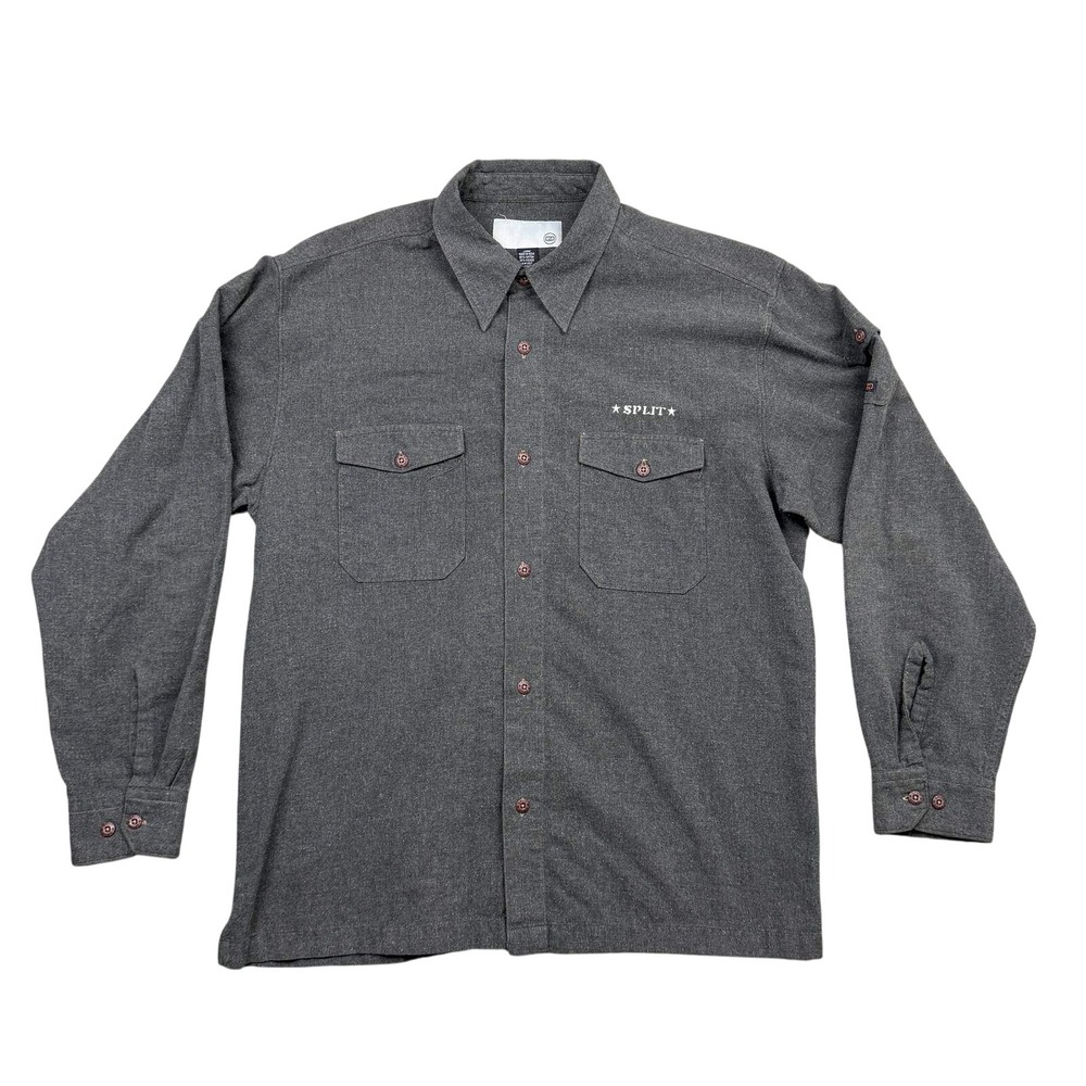 Vintage Split Skateboard Shirt Mens L Gray Long Sleeve Embroidered Logo Flannel